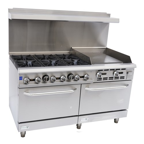 FALCON 60&quot; RANGE, 6 BURNER W/  24&quot; GRIDDLE, 2 STANDARD OVENS, 