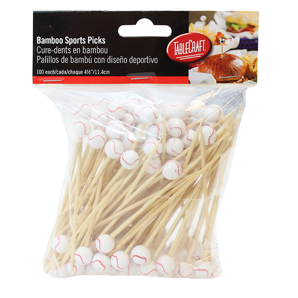 TABLECRAFT BAMBOO BASEBALL  SPORT PICK, 100 CT