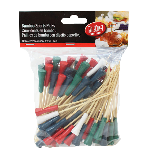 TABLECRAFT BAMBOO GOLF TEE  SPORT PICK, 100 CT ASSORTED