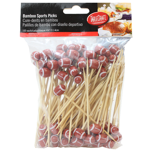 TABLECRAFT BAMBOO FOOTBALL  SPORT PICK, 100 CT