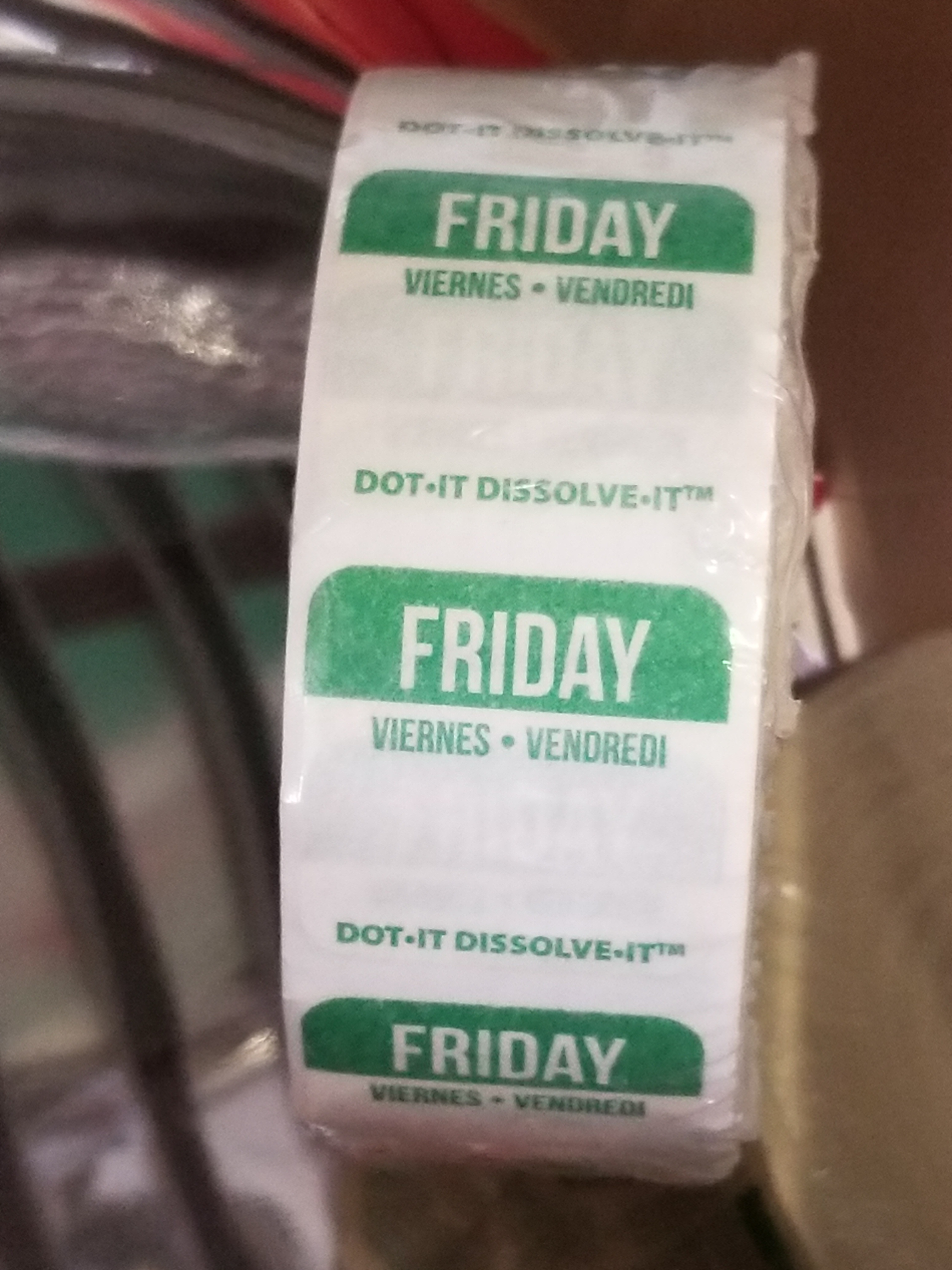 DISSOLVABLE DAY LABELS,  FRIDAY, 1,000 CT