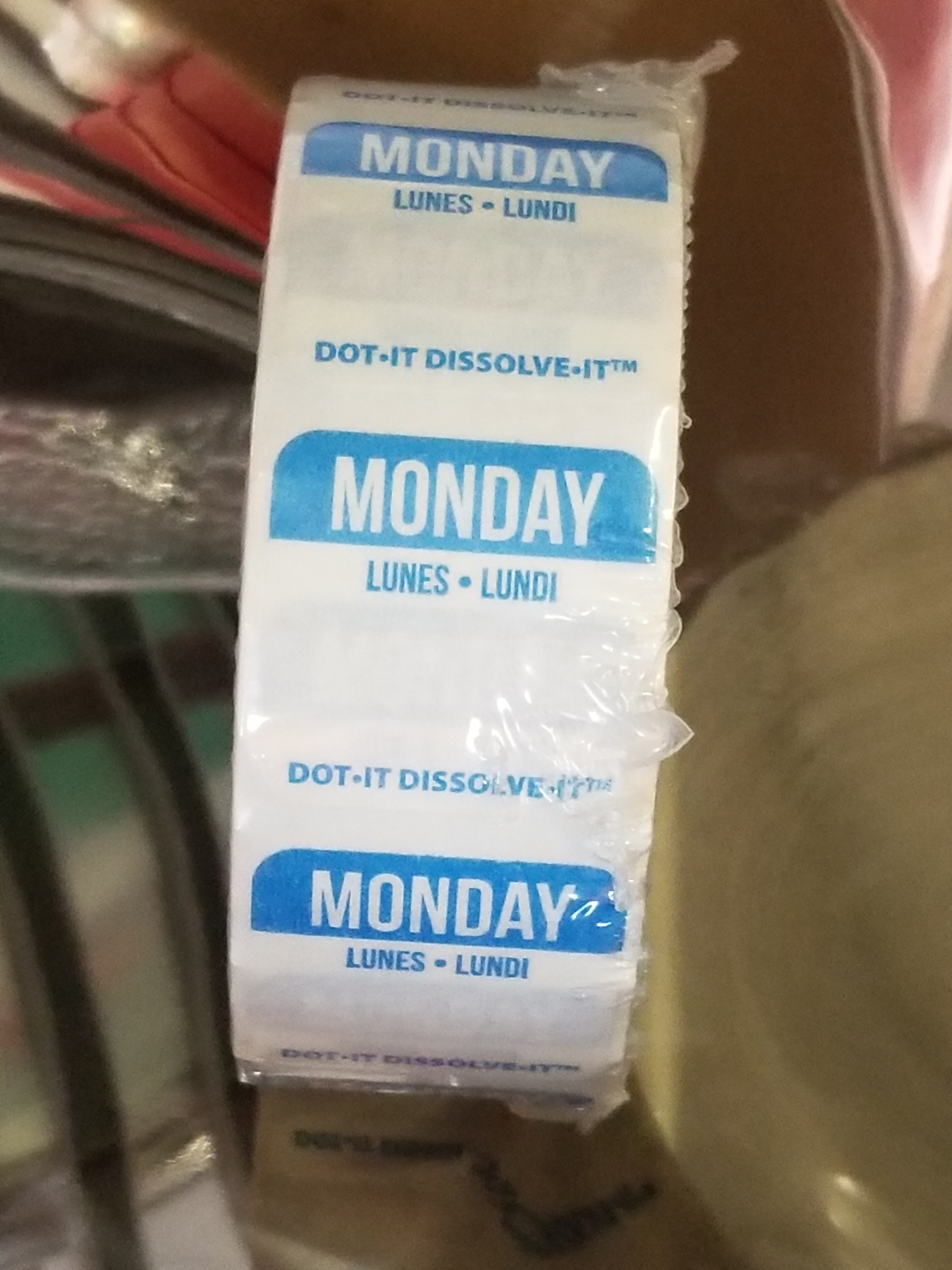 DISSOLVABLE DAY LABELS, MONDAY, 1,000 CT