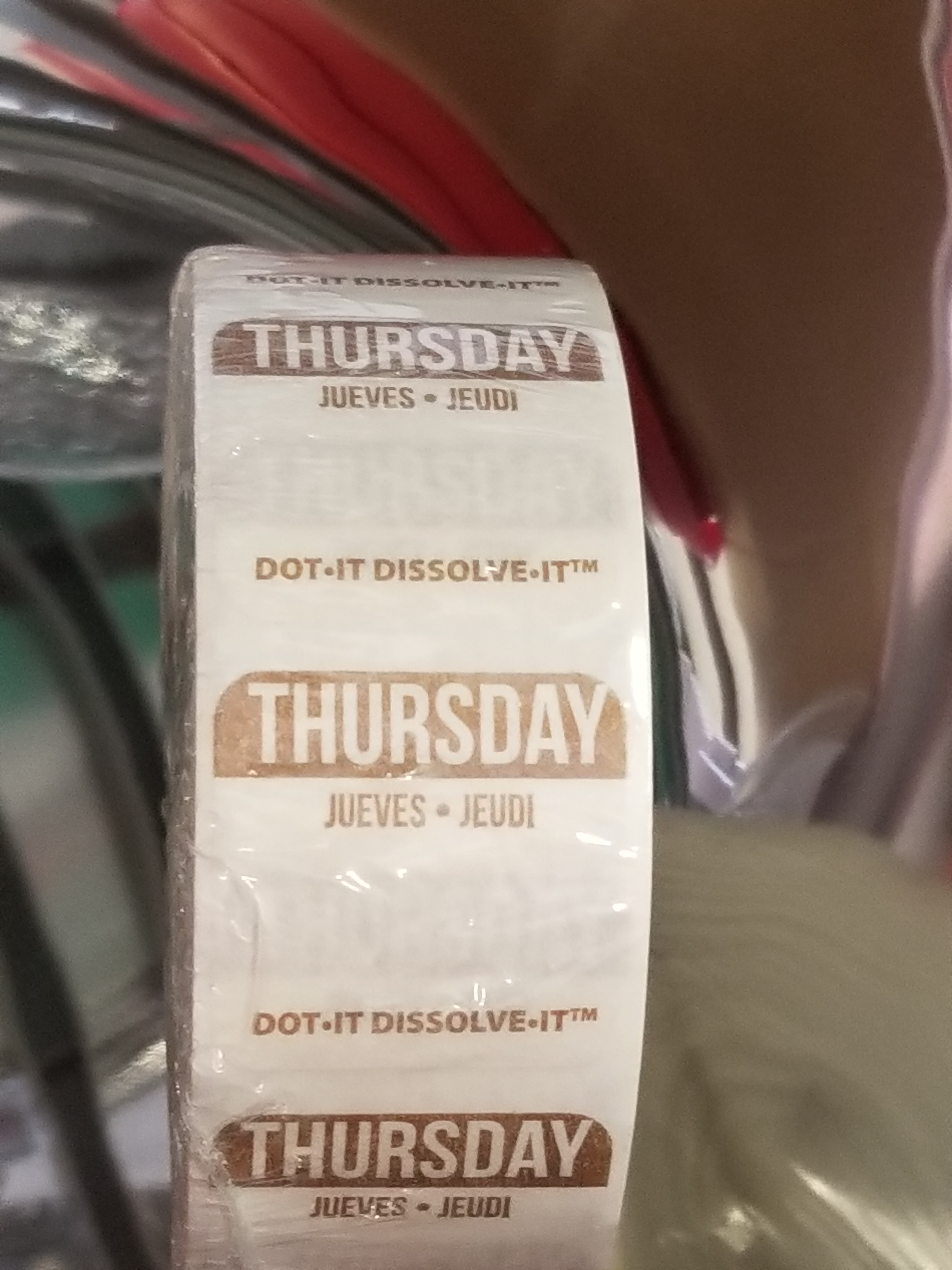 DISSOLVABLE DAY LABELS, THURSDAY, 1,000 CT