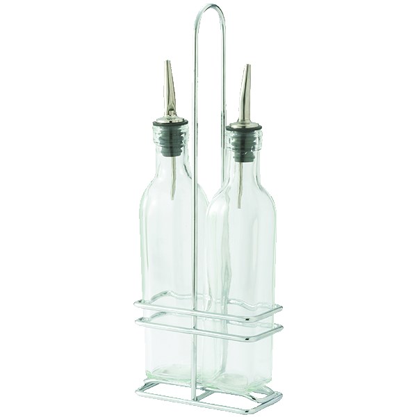 WINCO 8 OZ OIL &amp; VINEGAR
BOTTLE SET WITH CHROME RACK