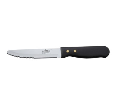 WINCO 5&quot; JUMBO STEAK KNIFE,
ROUNDED TIP, BLACK HANDLE