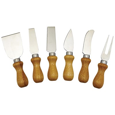 WINCO 6 PC CHEESE KNIFE SET, WOODEN HANDLES