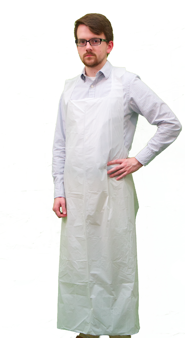 R3 PLASTIC APRON, 28&quot; X  46&quot;, 1.5MIL, WHITE, 100/SL 