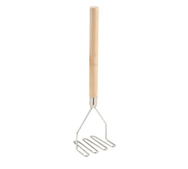 WINCO SQUARE POTATO MASHER WITH 17-3/4&quot; WOOD HANDLE